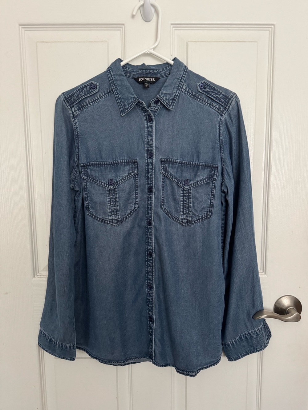 Express Boyfriend Chambray Denim Shirt
